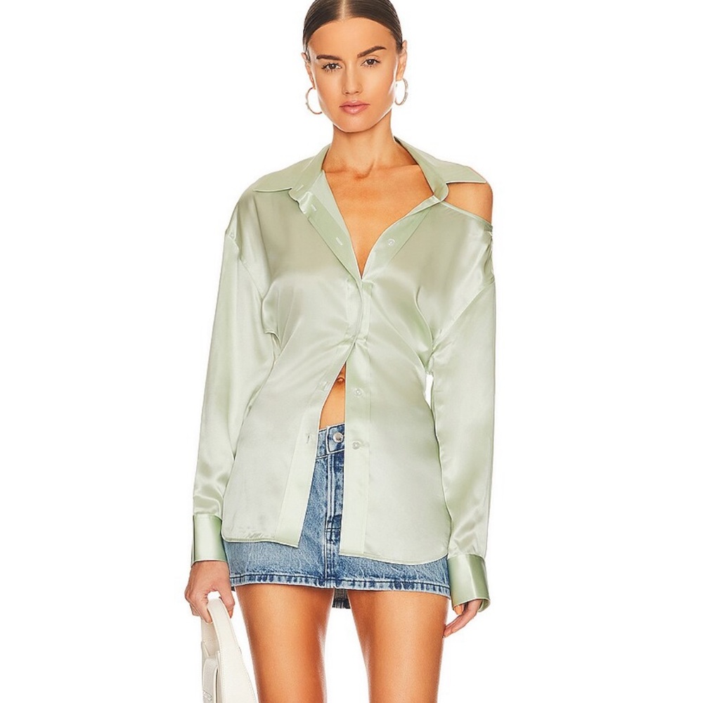 Alexander Wang T green silk open back shirt in pale mint NWT